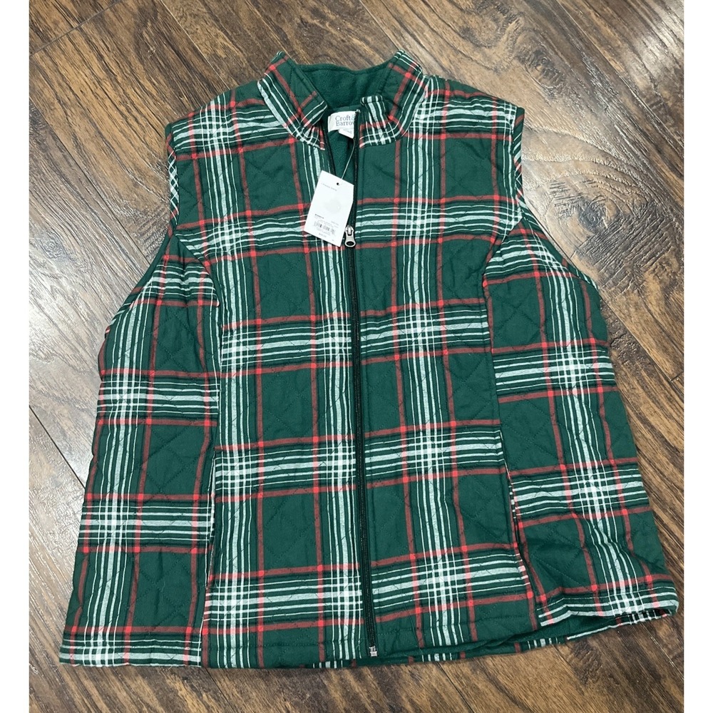 CROFT BARROW Plaid Zip Front Quilted Fleece Lined Vest Sz XXL /‎ NWT